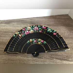 Elegant Black Floral Hand Painted Fan